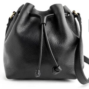 Portland Leather Black Pebbled Leather Bucket Bag